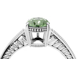 White gold Fancy Green Pear Cut Cut Diamond Milgrain Pave Band Four-Prong Setting Ring_7