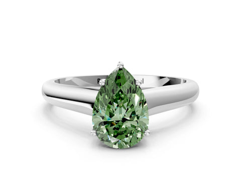 White gold Fancy Green Pear Cut Cut Diamond Solitaire Engagement Ring with Tapered Plain Band and Four-Prong Setting_12