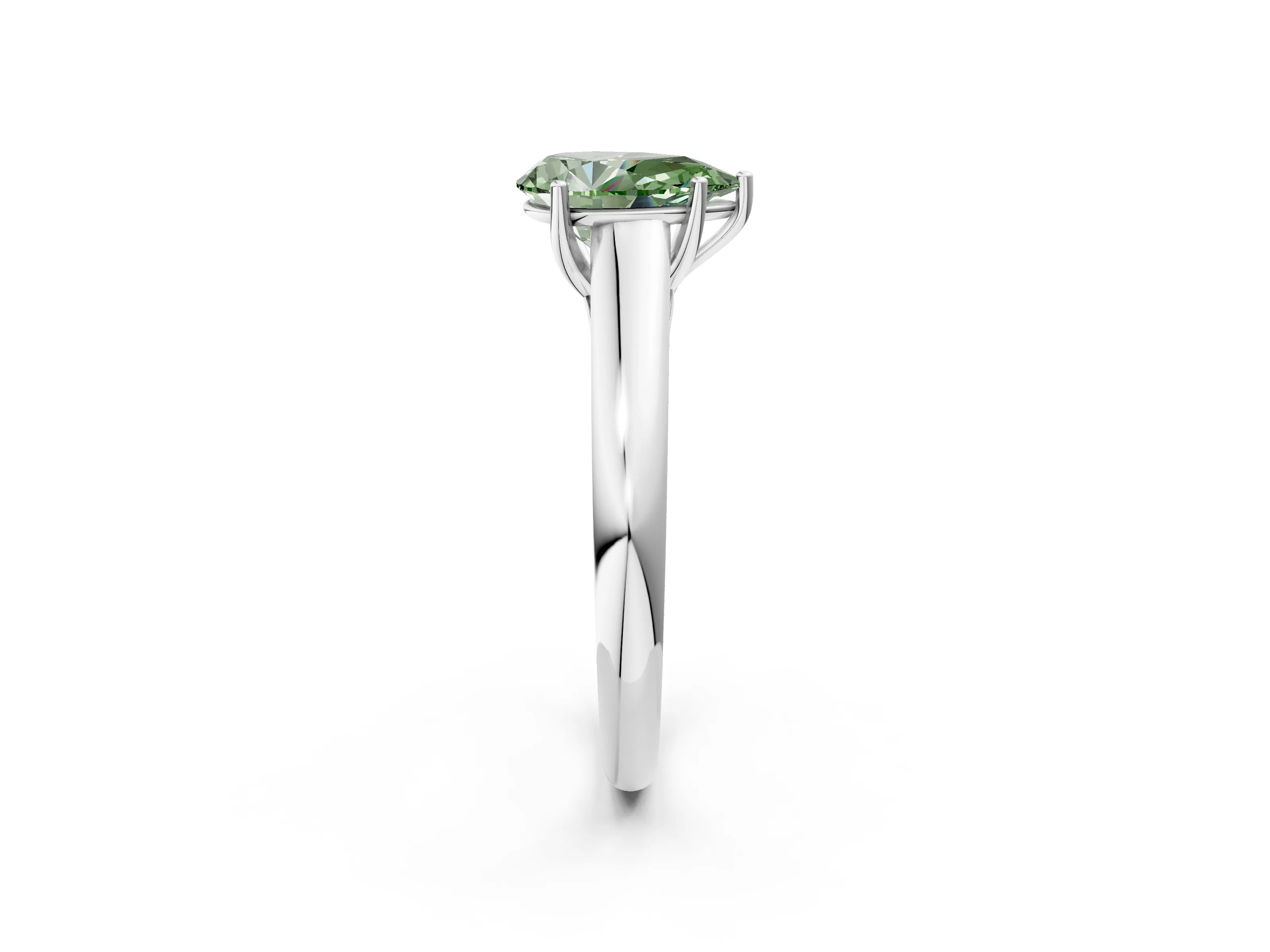 White gold Fancy Green Pear Cut Cut Diamond Solitaire Engagement Ring with Tapered Plain Band and Four-Prong Setting_14
