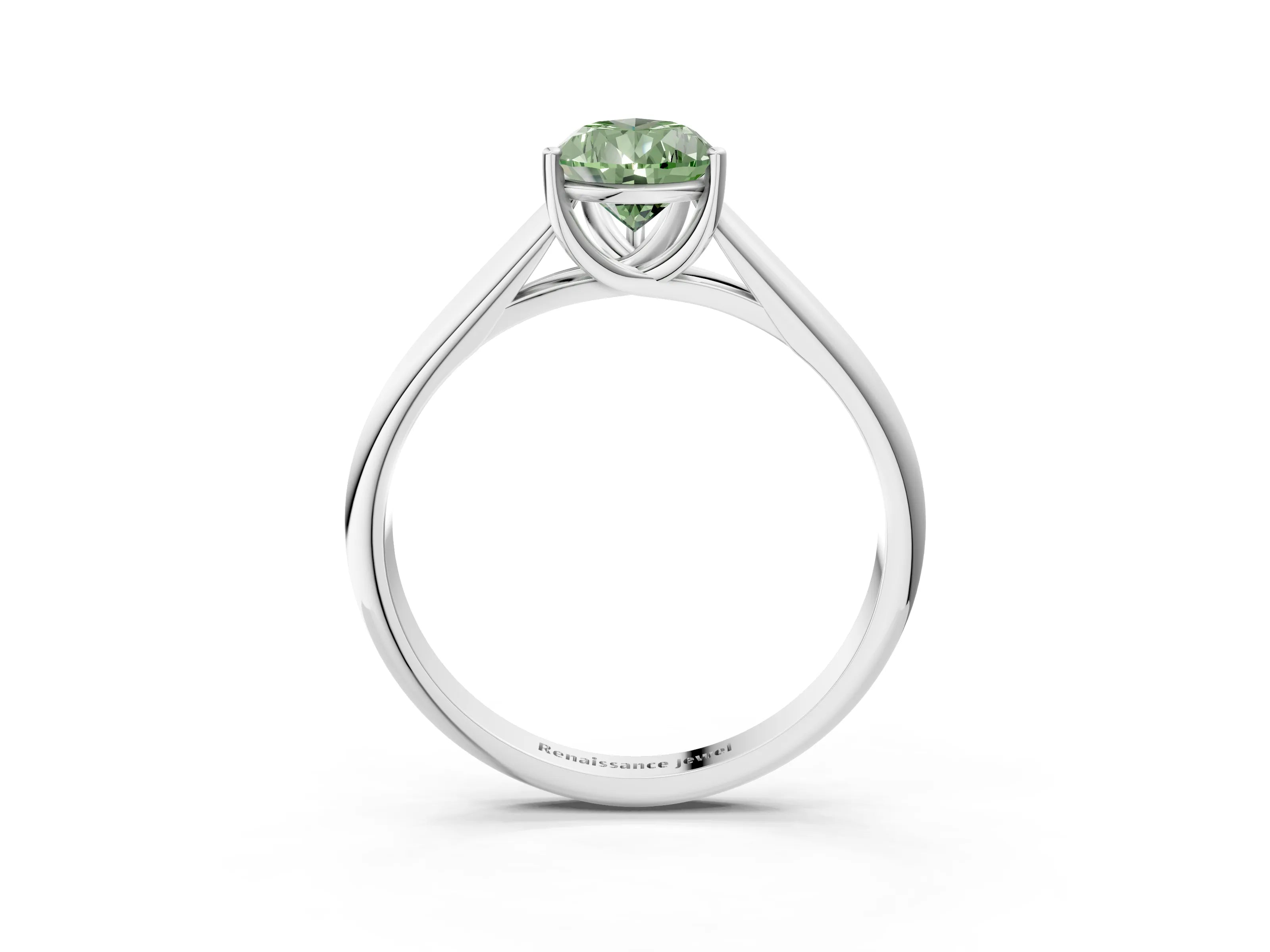 White gold Fancy Green Pear Cut Cut Diamond Solitaire Engagement Ring with Tapered Plain Band and Four-Prong Setting_15