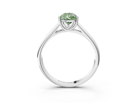White gold Fancy Green Pear Cut Cut Diamond Solitaire Engagement Ring with Tapered Plain Band and Four-Prong Setting_15