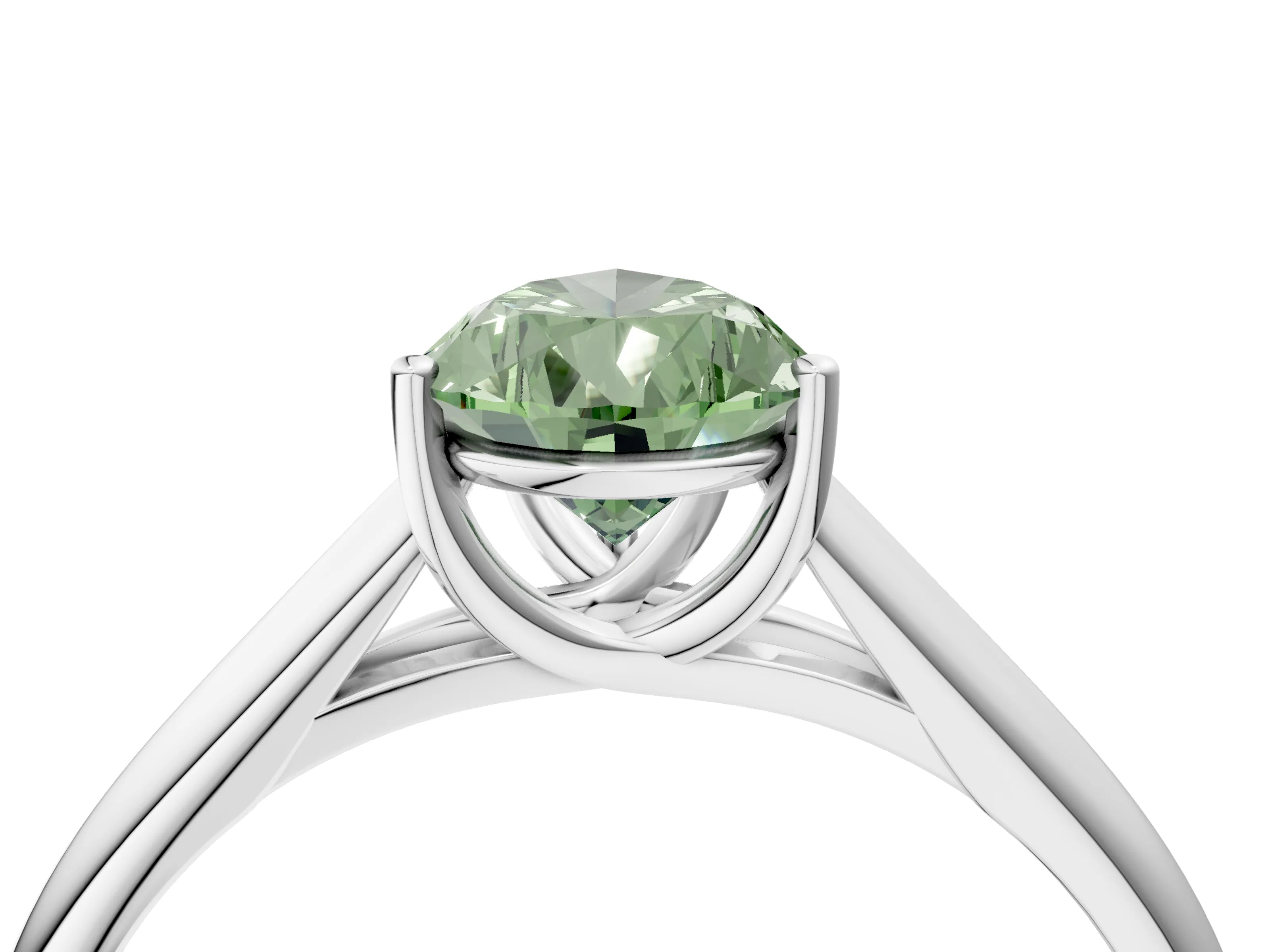 White gold Fancy Green Pear Cut Cut Diamond Solitaire Engagement Ring with Tapered Plain Band and Four-Prong Setting_16
