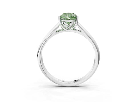 White gold Fancy Green Pear Cut Cut Diamond Solitaire Engagement Ring with Tapered Plain Band and Four-Prong Setting_3