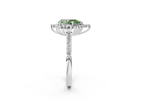 White gold Fancy Green Pear Cut Cut Diamond Sunburst Halo Engagement Ring with Pavé Band_14