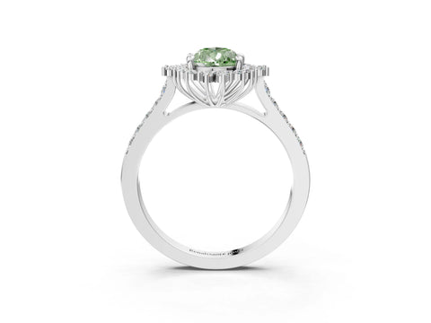 White gold Fancy Green Pear Cut Cut Diamond Sunburst Halo Engagement Ring with Pavé Band_15