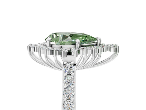 White gold Fancy Green Pear Cut Cut Diamond Sunburst Halo Engagement Ring with Pavé Band_17
