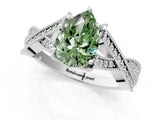 White gold Fancy Green Pear Cut Cut Diamond Twisted Band with Milgrain Pave Setting and Four-Prong Setting_1
