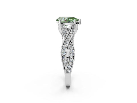 White gold Fancy Green Pear Cut Cut Diamond Twisted Band with Milgrain Pave Setting and Four-Prong Setting_14