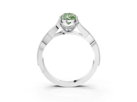 White gold Fancy Green Pear Cut Cut Diamond Twisted Band with Milgrain Pave Setting and Four-Prong Setting_15