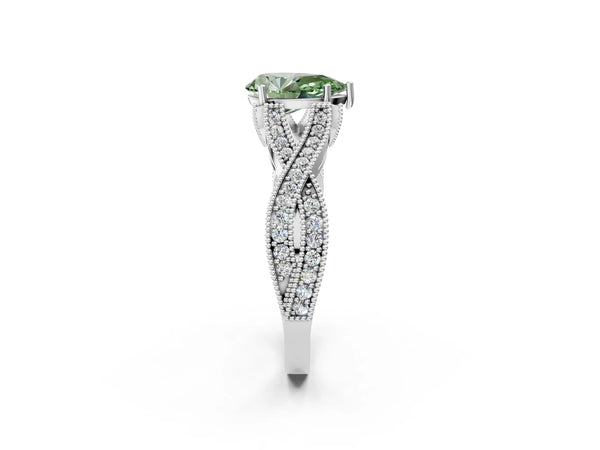 Platinum Pear-Shaped Graduated Pave Twist Engagement Ring Setting for Fancy Green Center