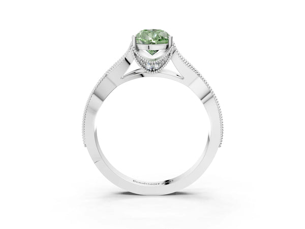 Platinum Pear-Shaped Graduated Pave Twist Engagement Ring Setting for Fancy Green Center
