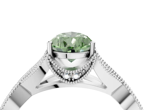 White gold Fancy Green Pear Cut Cut Diamond Twisted Band with Milgrain Pave Setting and Four-Prong Setting_4