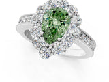 White gold Fancy Green Pear Cut Cut Halo Diamond Pavé Engagement Ring with Milgrain Detailing_1