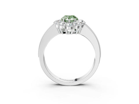 White gold Fancy Green Pear Cut Cut Halo Diamond Pavé Engagement Ring with Milgrain Detailing_27