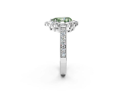 White gold Fancy Green Pear Cut Cut Halo Diamond Pavé Engagement Ring with Milgrain Detailing_2