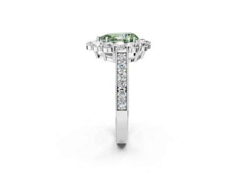 White gold Fancy Green Pear Cut Cut Halo Diamond Pavé Engagement Ring with Milgrain Detailing_44