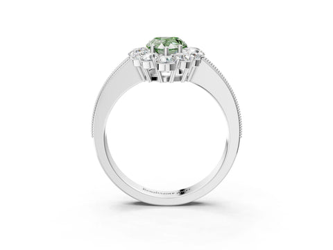 White gold Fancy Green Pear Cut Cut Halo Diamond Pavé Engagement Ring with Milgrain Detailing_45