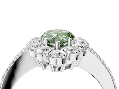 White gold Fancy Green Pear Cut Cut Halo Diamond Pavé Engagement Ring with Milgrain Detailing_46