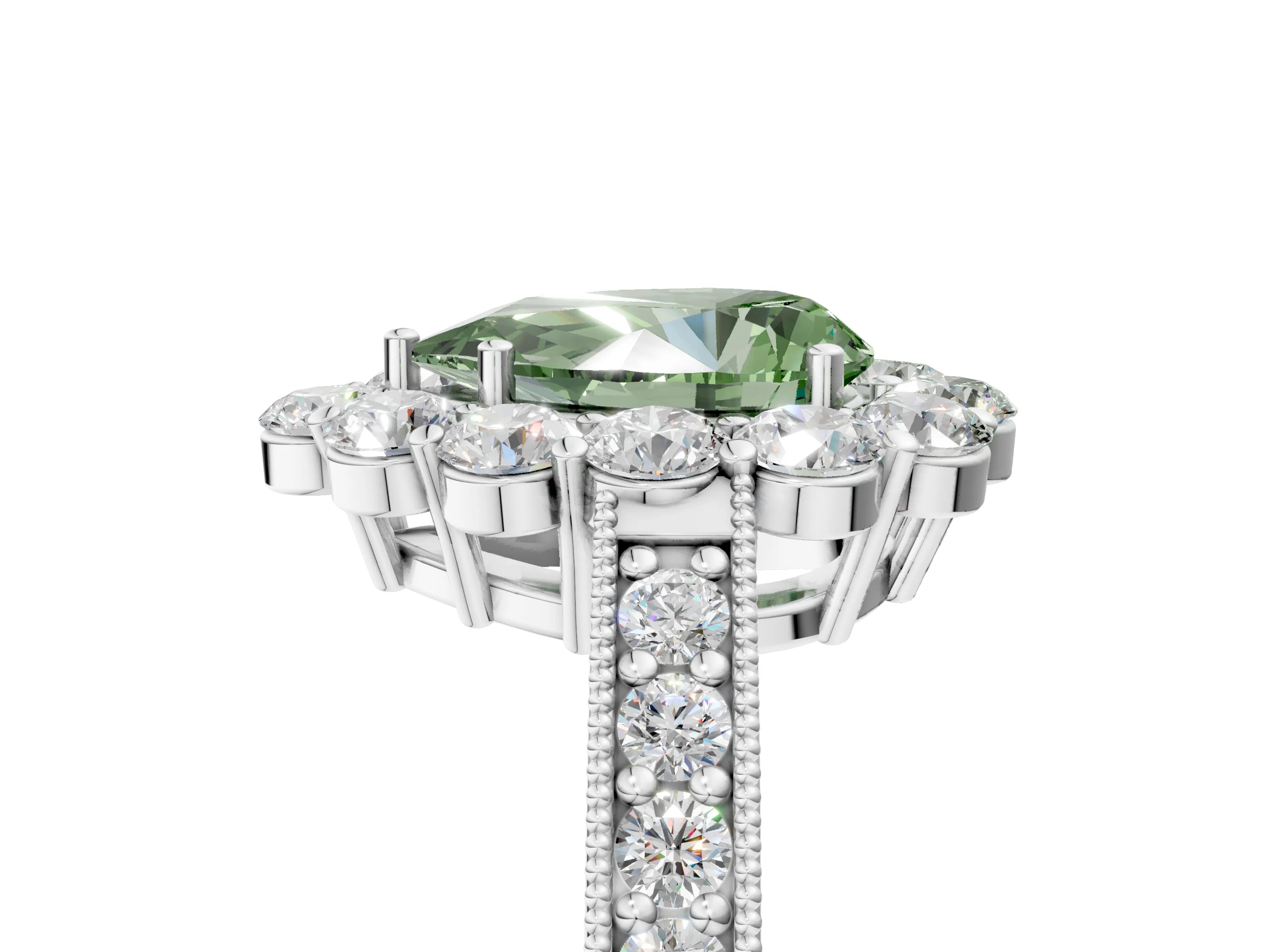 White gold Fancy Green Pear Cut Cut Halo Diamond Pavé Engagement Ring with Milgrain Detailing_47