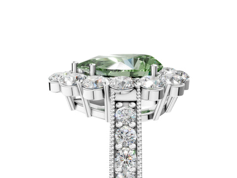 White gold Fancy Green Pear Cut Cut Halo Diamond Pavé Engagement Ring with Milgrain Detailing_5