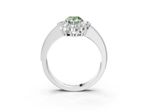 White gold Fancy Green Pear Cut Cut Halo Diamond Pavé Engagement Ring with Milgrain Detailing_9
