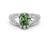 White gold Fancy Green Pear Cut Cut Milgrain Pave Diamond Engagement Ring with Four-Prong Setting_3