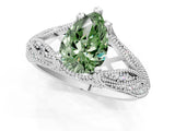 White gold Fancy Green Pear Cut Cut Milgrain Pave Diamond Engagement Ring with Four-Prong Setting_4