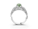 White gold Fancy Green Pear Cut Cut Milgrain Pave Diamond Engagement Ring with Four-Prong Setting_6
