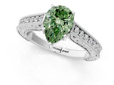 White gold Fancy Green Pear Cut Cut Pave Band Milgrain Solitaire Ring_1