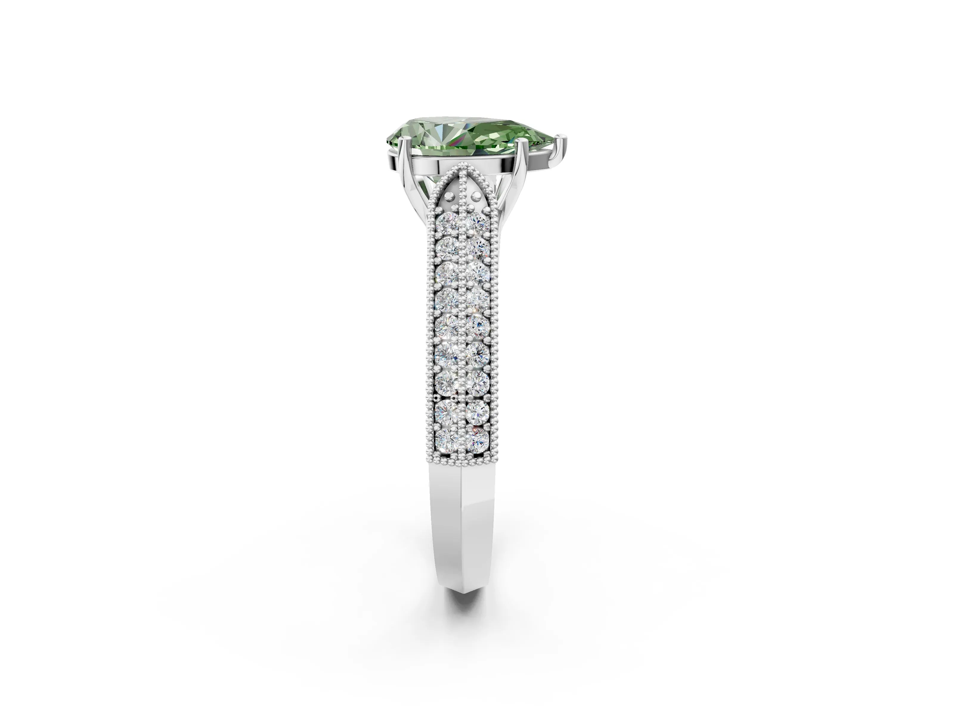 White gold Fancy Green Pear Cut Cut Pave Split Shank Engagement Ring with Four-Prong Setting_14