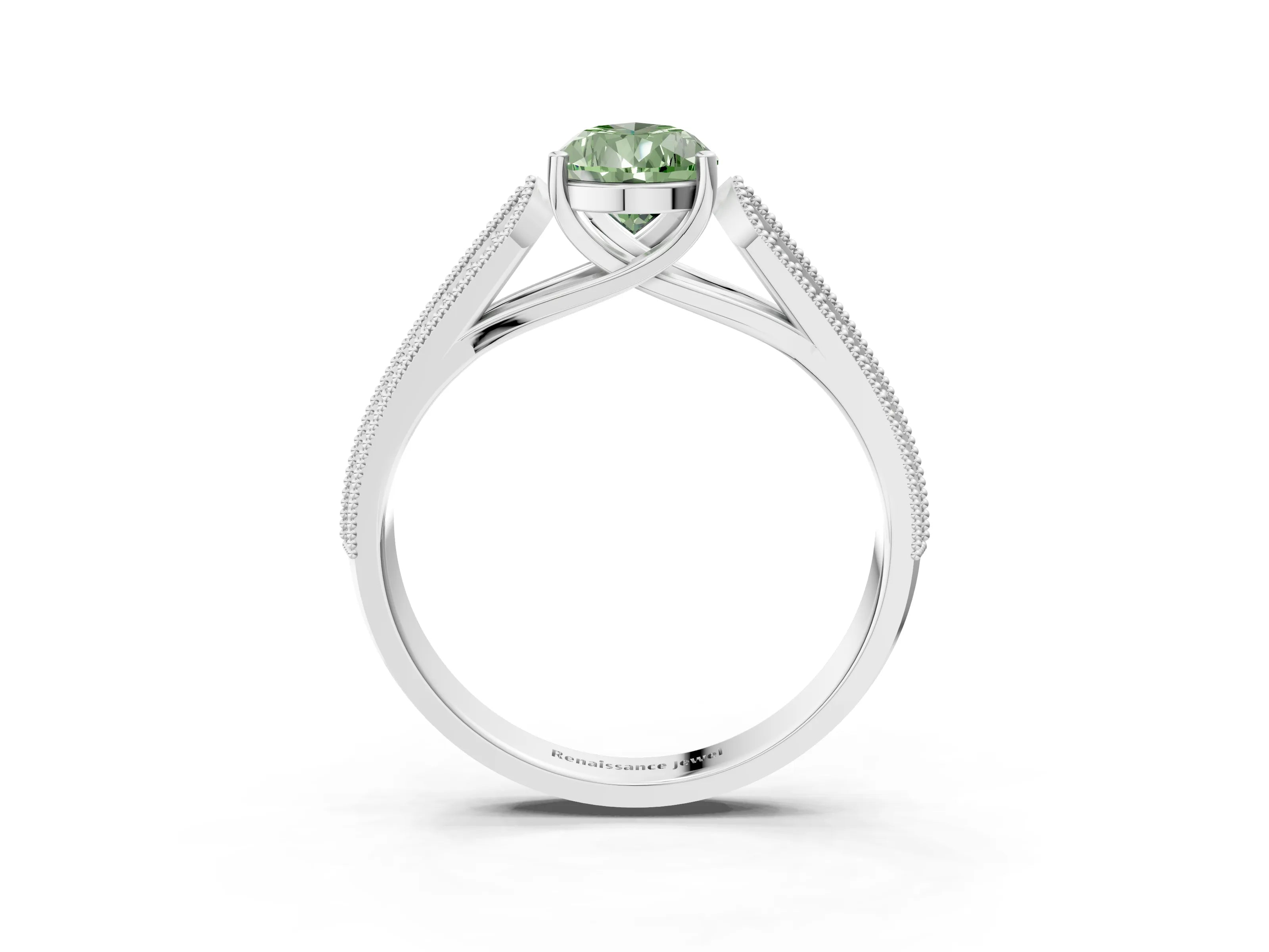 White gold Fancy Green Pear Cut Cut Pave Split Shank Engagement Ring with Four-Prong Setting_15