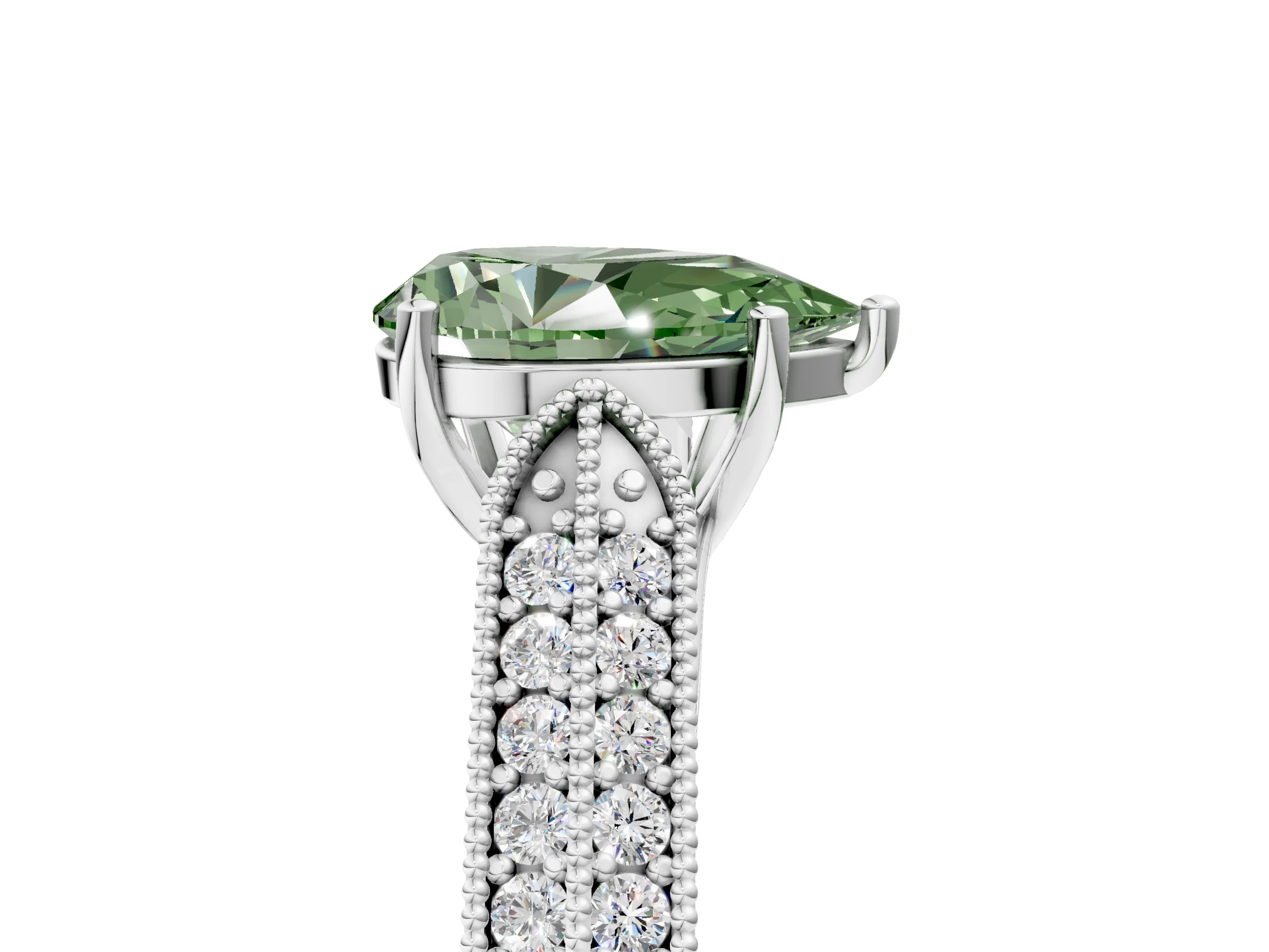 White gold Fancy Green Pear Cut Cut Pave Split Shank Engagement Ring with Four-Prong Setting_17