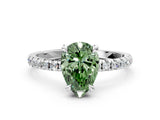 White gold Fancy Green Pear Cut Diamond Brilliant Solitaire Ring with Pavé Band and Four-Prong Setting_12