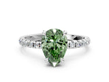 White gold Fancy Green Pear Cut Diamond Brilliant Solitaire Ring with Pavé Band and Four-Prong Setting_24
