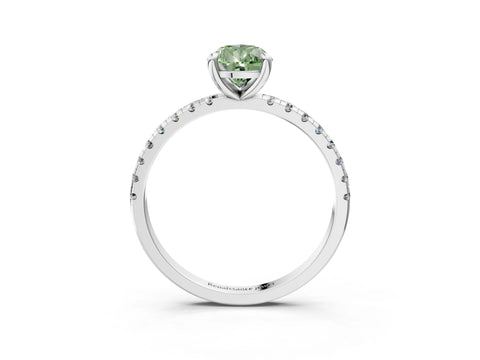 White gold Fancy Green Pear Cut Diamond Brilliant Solitaire Ring with Pavé Band and Four-Prong Setting_3
