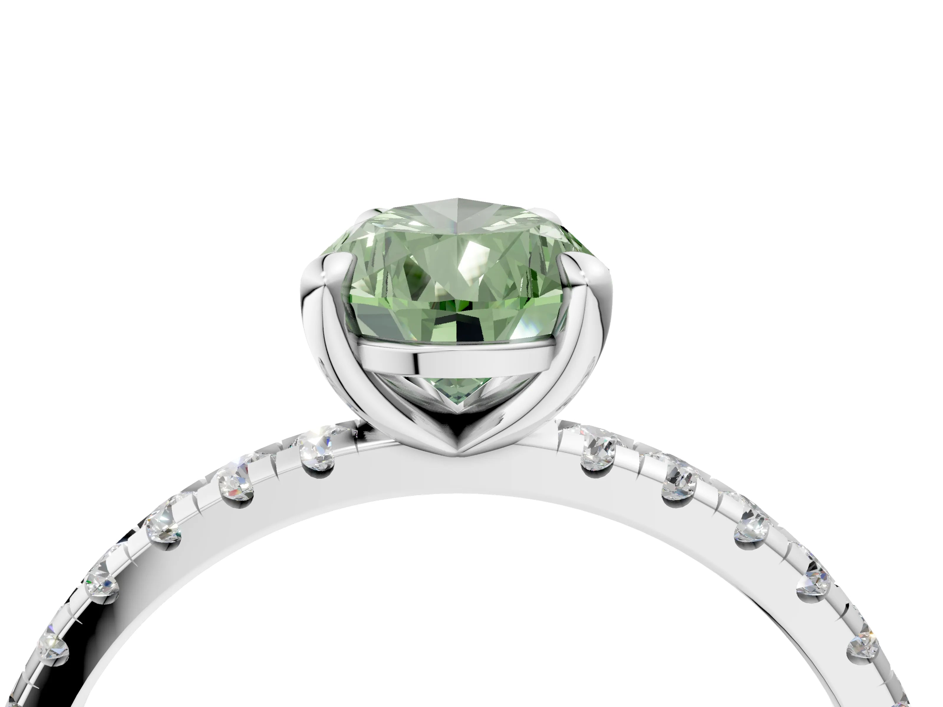 White gold Fancy Green Pear Cut Diamond Brilliant Solitaire Ring with Pavé Band and Four-Prong Setting_4