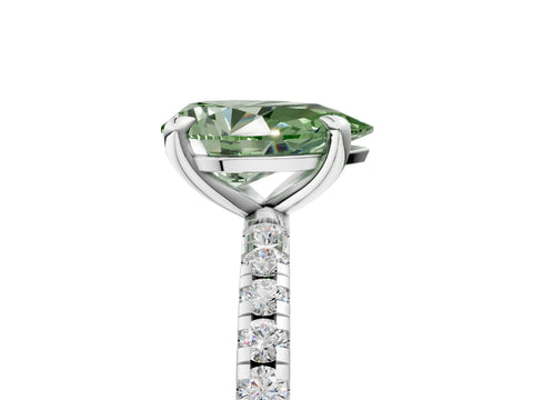 White gold Fancy Green Pear Cut Diamond Brilliant Solitaire Ring with Pavé Band and Four-Prong Setting_5