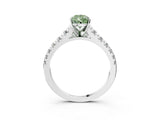 White gold Fancy Green Pear Cut Diamond Cathedral Solitaire Ring with Round  Pavé Band_301