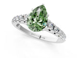 White gold Fancy Green Pear Cut Diamond Cathedral Solitaire Ring with Round  Pavé Band_306
