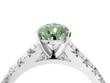 White gold Fancy Green Pear Cut Diamond Cathedral Solitaire Ring with Round  Pavé Band_309