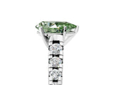 White gold Fancy Green Pear Cut Diamond Cathedral Solitaire Ring with Round  Pavé Band_310