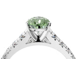 White gold Fancy Green Pear Cut Diamond Cathedral Solitaire Ring with Round  Pavé Band_314