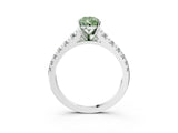 White gold Fancy Green Pear Cut Diamond Cathedral Solitaire Ring with Round  Pavé Band_320