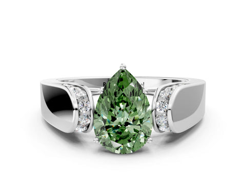 White gold Fancy Green Pear Cut Diamond Channel Set Solitaire Ring with Four-Prong Setting_26