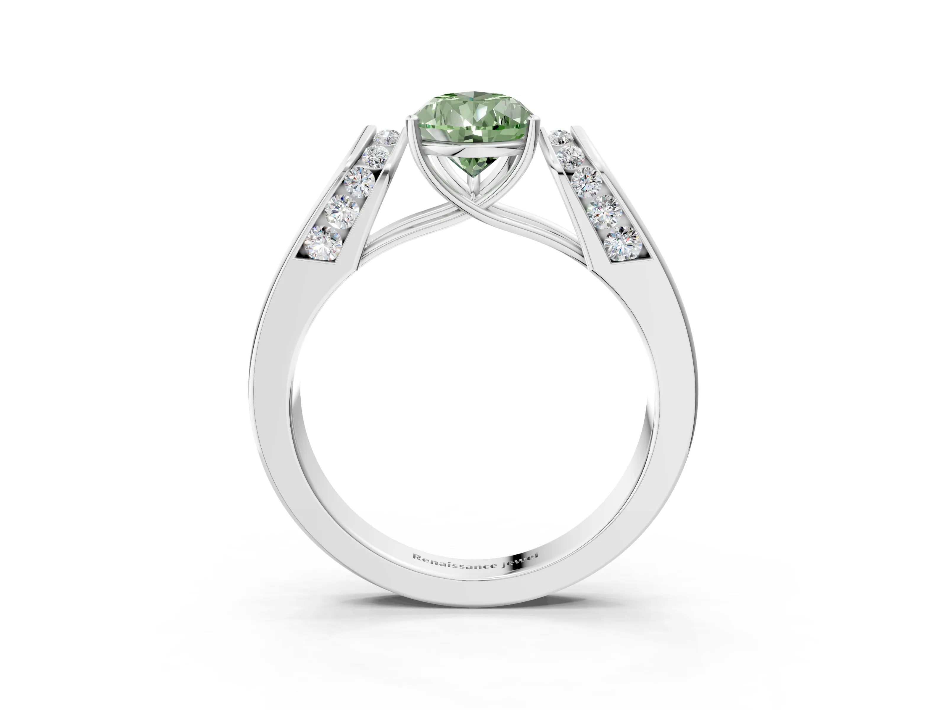 White gold Fancy Green Pear Cut Diamond Channel Set Solitaire Ring with Four-Prong Setting_29