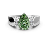 White gold Fancy Green Pear Cut Diamond Channel Set Solitaire Ring with Four-Prong Setting_48