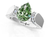 White gold Fancy Green Pear Cut Diamond Channel Set Solitaire Ring with Four-Prong Setting_49
