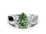 White gold Fancy Green Pear Cut Diamond Channel Set Solitaire Ring with Four-Prong Setting_54