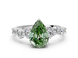 White gold Fancy Green Pear Cut Diamond Cluster Pavé Band with Four-Prong Setting_12
