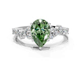 White gold Fancy Green Pear Cut Diamond Cluster Pavé Band with Four-Prong Setting_3